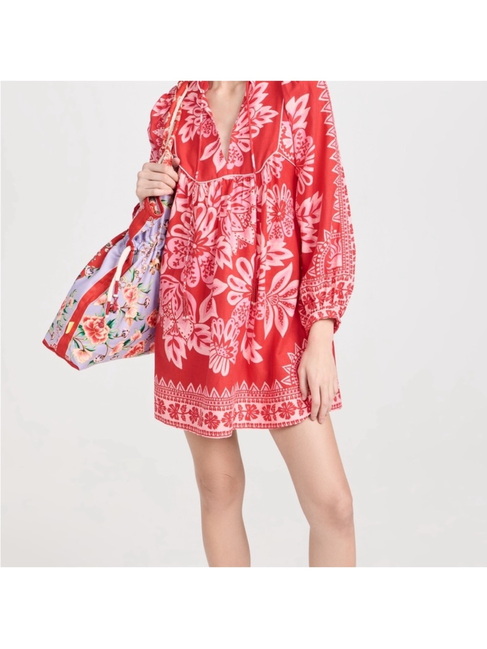 NEW FARM Rio Flora Tapestry Red Long Sleeve Mini Dress - Picture 8 of 11
